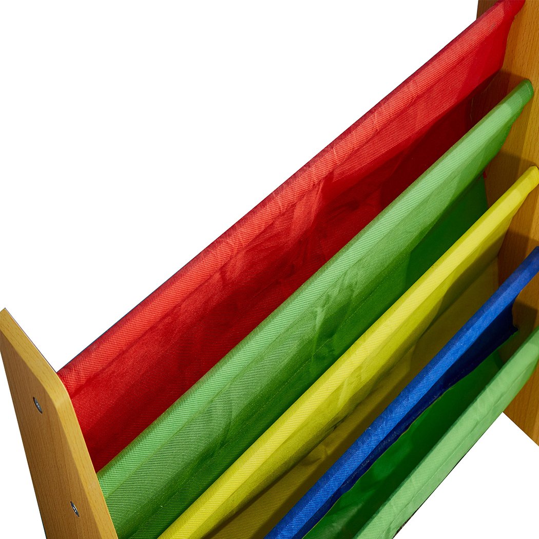 Levede Wooden Kids Bookcase featuring colorful sling shelves for books and toys, designed for children's easy access and organization.